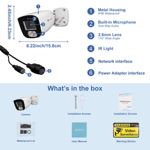 米国在庫 送料無料 4MP <span class=keywords><strong>CCTV</strong></span>カメラ ミニバレット型ネットワークカメラ 屋外対応 IP66 防水 防塵 内蔵マイク 片方向音声 WDR H.265 - Product Image 6