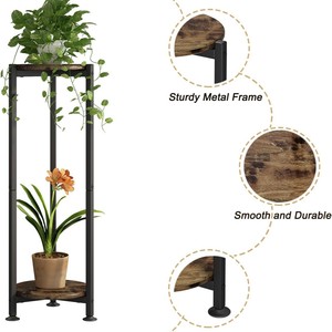 Multi Tiered Plant Stand Black <b>Frame</b> Wood Top Indoor Living Room Decor For Potted Plants Succulents Spider Plants - Product Image 5
