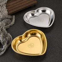304 roestvrijstalen Koreaans hartvormig snack/dessertbord, multifunctioneel gouden dienblad voor dessert, friet, fruitsalade
