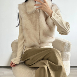 Rắn Màu Đàn Hồi Đan Áo Bất Thỏ Lông Mềm Cắt Biểu Tượng Tùy Chỉnh Mùa Đông Dày Bán Buôn Dài Tay Áo Phụ Nữ Zip Áo Len - Product Image 5