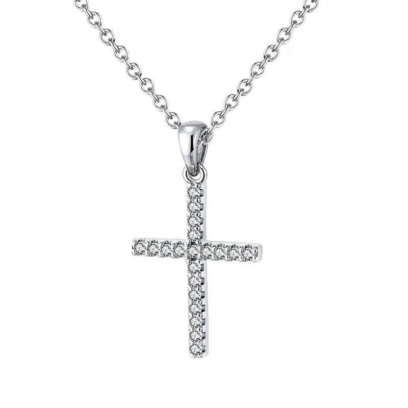 Minimalist Cross Pendant Necklace 925 Sterling Silver Wholesale Jewelry Cross Cubic Zirconia Necklaces 925 Sterling Silver