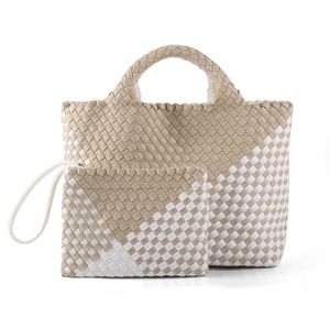 Sacs tissés pour femmes, sac fourre-tout en néoprène tissé avec bandoulière réglable, sac à main tendance en néoprène tissé pour femmes pour l'été et la plage - Product Image 1