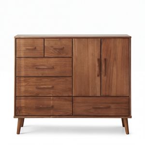Armoire de rangement en bois massif écologique et peu encombrante, 6 tiroirs, 2 portes, style moderne du milieu du siècle, pour chambre à coucher, salon, <span class=keywords><strong>entrée</strong></span> - Product Image 1