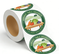 Autocollants de marque pour emballage, étiquettes rondes en vinyle imperméables, impression de logo en rouleau, étiquettes personnalisées pour la sécurité alimentaire, légumes et fruits verts