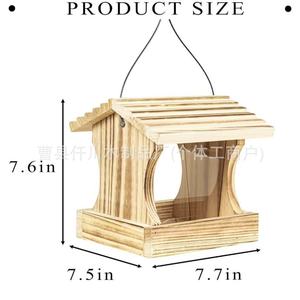 Comedero para Pájaros de Madera Maciza 19.5x19x19cm Colgante para Jardín Exterior Acabado Natural - Product Image 4