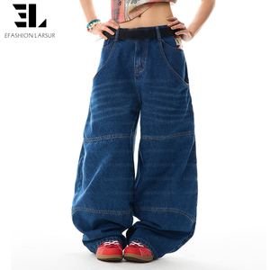 <span class=keywords><strong>Jeans</strong></span> Baggy LARSUR Personalizzati con Grandi Tasche Posteriori, Ricamati, Lavaggio Dritto, Multi-Tasche, Pantaloni in Denim Twill per Donna - Product Image 5