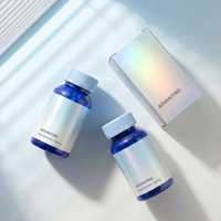 Nouvelles bouteilles de suppléments en plastique PET bleu cobalt de 150 cc, fabricant en Chine, service de boîte personnalisée avec étiquette