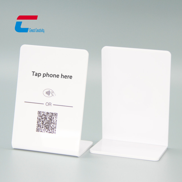 Custom 13.56MHz NFC QR Code Scanning Stand PVC Acrylic Tabletop Menu Display for Hotels Waterproof  NFC Stand