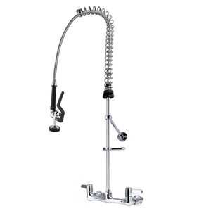 Grifo de Cocina Comercial Montado en la Pared, Clásico, Flexible, de Doble Manija, Acero Inoxidable Cromado, 2 Orificios, Rociador Extraíble, Fácil Instalación - Product Image 2