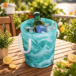 Seau à glace <span class=keywords><strong>Aquara</strong></span> en polyrésine tourbillonnée, étanche, 3L, avec poignée en corde nouée et logo personnalisé, idéal pour les fêtes, le camping et l'hôtellerie (vente en gros) - Product Image 2