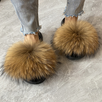 Chaussures d'intérieur et d'extérieur pour femmes en vraie fourrure de raton laveur, à bout ouvert, moelleuses, antidérapantes, respirantes, grandes tailles, pour l'été, l'automne, le printemps et l'hiver