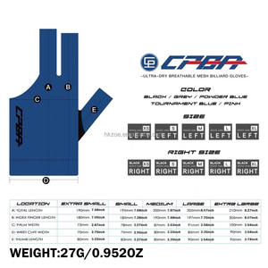 Guante de Billar CPEP Azul Cielo de 3 Dedos TC-03, Guante de Billar Ligero y Elástico para Mano Izquierda para Hombres y Mujeres - Product Image 3