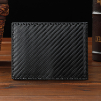 Dompet kulit lipat dua serat karbon pria, dompet kulit lipat dua minimalis RFID, tempat kartu dengan klip uang untuk pria dan wanita