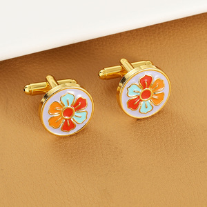 <strong>2026</strong> Custom Logo <strong>New</strong> Round Alloy Cufflinks with Simple Design for Men Colorful Flower Cufflinks Gifts - Product Image 1