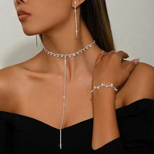 ชุดสร้อยคอและต่างหูเจ้าสาวสไตล์ยุโรปอเมริกัน งานแต่งงาน เรียบง่าย เข้าได้กับทุกชุด สวยหรู ดูดี มีระดับ สายโซ่ทองแดง - Product Image 2