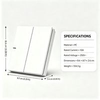 Interrupteur mural double à bascule 10A 250V pour PC avec deux commandes indépendantes et voyant lumineux anti-éblouissement