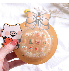 12 Uds./caja, Lindas <span class=keywords><strong>Uñas</strong></span> Postizas Autoadhesivas con Dibujos Animados de Osos y Gatos para Niñas, <span class=keywords><strong>Uñas</strong></span> Postizas Personalizadas para Niños con Pulsera - Product Image 1