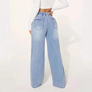 Jeans a Vita Alta da Donna con Coulisse, Gamba Larga e Vestibilità Morbida per il Mercato Europeo e Americano - Product Image 3