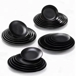 Ensemble d'assiettes en mélamine noir mat, plusieurs tailles de chargeur, vaisselle de Restaurant, offre spéciale