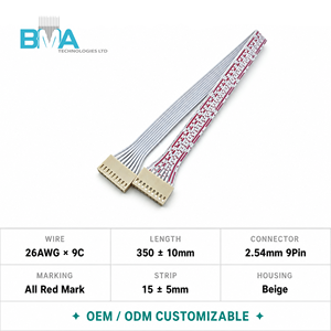 피치 2.54mm 9핀 플랫 리본 와이어 하네스 35CM/1.15ft UL2468 26AWG 흰색/빨간색 PCB 신호 전송용 - Product Image 1