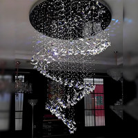 Lustre Papillon Moderne Simple en Acier Creux avec Longues Cristales K9 pour Villa, Hall d'Hôtel et Escalier Rotatif Duplex