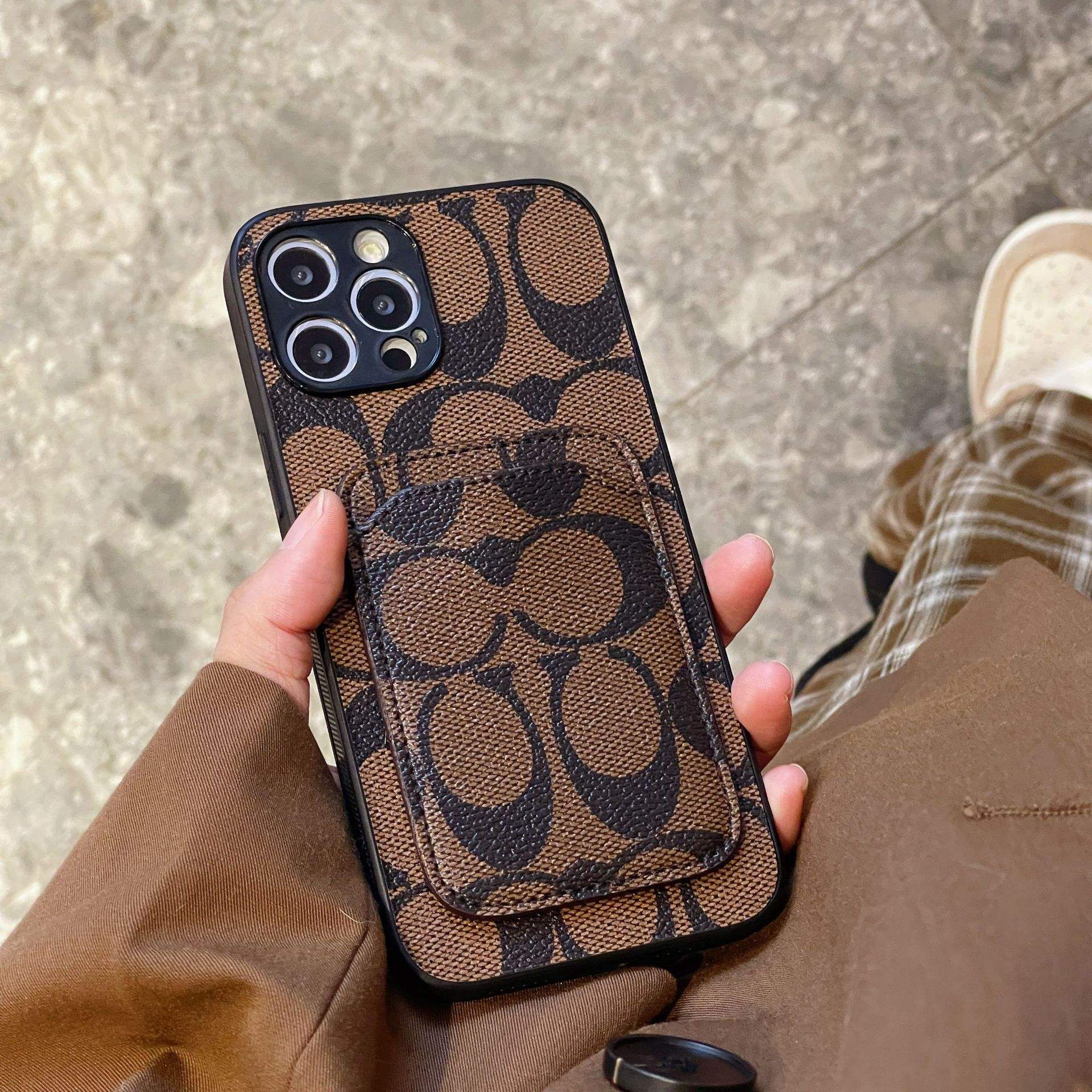 New Luxury Design Leather Card Pocket Slot Cell Phone Case for iPhone 16 15  14 13 12 11 Pro Max Designer Cover Fundas