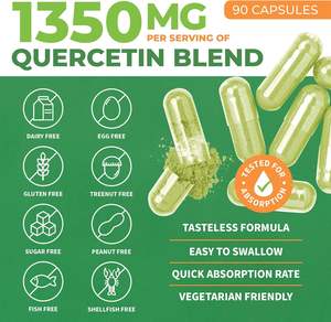 แคปซูลสารต้านอนุมูลอิสระ98% บริสุทธิ์แคปซูลเคอร์ซิตินจากมังสวิรัติแคปซูลเคอร์ซิตินเพื่อสุขภาพระบบทางเดินหายใจพร้อมวิตามินสังกะสี - Product Image 4