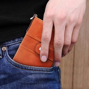 Boshiho Customized Chain <b>Wallet</b> Genuine Leather Purse Bifold Men <b>RFID</b> <b>Blocking</b> Short <b>Wallet</b> - Product Image 6