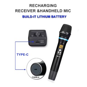 Sistema de Micrófono Inalámbrico Recargable Plug&Play M50 UHF Dinámico con Supresor de Retroalimentación DSP, Receptor y Dos Micrófonos C - Product Image 2