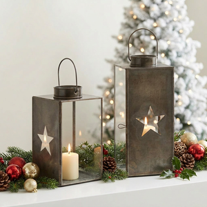 Lanterne porte-bougie en métal de style antique avec découpes étoiles pour la décoration de Noël en gros - Product Image 5