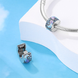 Abalorios de Clip con Diseño de Mariposa y Flor, con Circonitas Cúbicas, Bañados en Plata sobre Cobre, para Pulseras, Joyería de Moda - Product Image 3