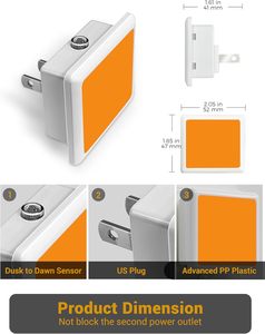 Mini lampe de chevet LED carrée 0,3W à brancher, blanc chaud, avec capteur automatique crépuscule-aube pour chambre et salle de bain - Product Image 4