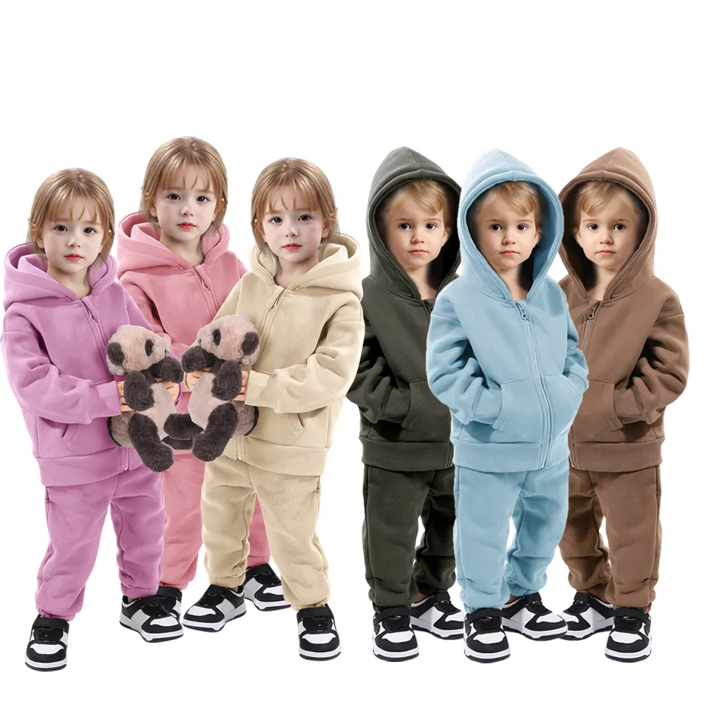 custom hoodie sweatsuit winter kids boys and girls clothing sets cotton children clothes wholesale plain hoodies tracksuits
