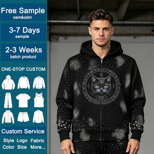 Vente en gros de sweats à capuche zippés personnalisés pour hommes, imprimés, effet vintage, coupe oversize, style streetwear - Product Image 1
