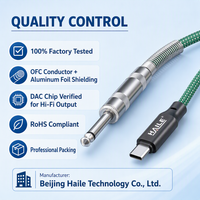 Kabel Perekam Audio 6.5mm ke Type-C, untuk Gitar Elektrik, Instrumen Tiup, Keyboard ke Ponsel Laptop, Panjang Dapat Disesuaikan