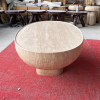 Table basse en pierre beige naturelle et en travertin de style moderne, ensemble de meubles de jardin pour hôtels, villas, parcs extérieurs
