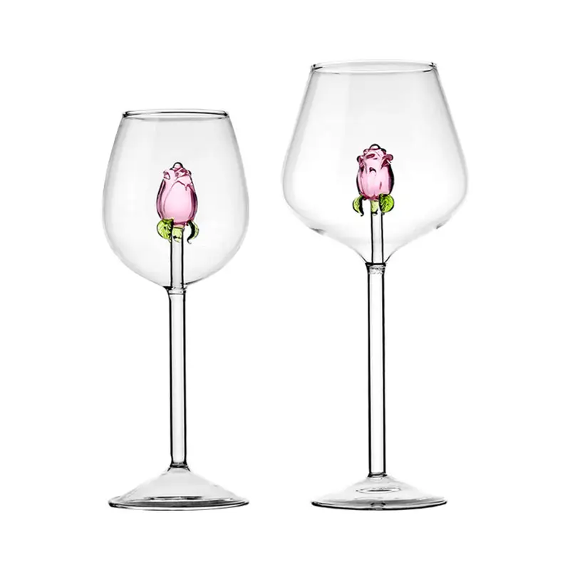 ZK230087結婚式の装飾のためのガラスクリスタルワインカップピンクブルーローズシャンパンワイングラスカップガラス