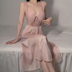 P4338 Vente en gros Chine – <span class=keywords><strong>Nuisette</strong></span> sexy pour femme en satin de soie de haute qualité avec armatures, coussinets de poitrine et laçage – Robe de nuit - Product Image 6