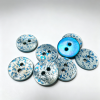 Kancing Cangkang Kerang Alami Kustom Biru Berpola Ukiran 2 Lubang Bulat untuk Pakaian Jas Kemeja Aksesoris Pakaian