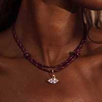 Collier en cordon tressé avec pendentif cœur en zircon taille carrée, attache dorée, pierre transparente, double cordon, cadeau pour femme