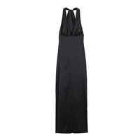 Robe Midi Chic et Tendance en Soie Satinée Texturée Noire pour Femme PB&ZA, Nouvelle Collection Été 2026, Col Halter, Dos Nu, Décontractée, Idéale pour l'Extérieur et le Quotidien