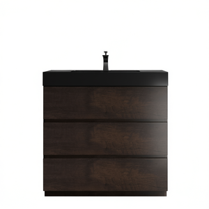 Mueble de Baño Moderno de 36 Pulgadas, Color Nogal Negro, Lavabo de una Pieza, Diseño Independiente, Gran Espacio de Almacenamiento - Product Image 1