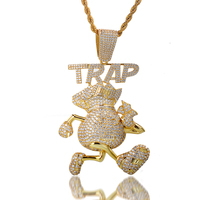 Pendentif Sac d'Argent en Cuivre, Breloque Hip Hop, Plaqué Or 14K Rhodié, Bijou Sertie de Zircons, Pendentif Dollar Trap