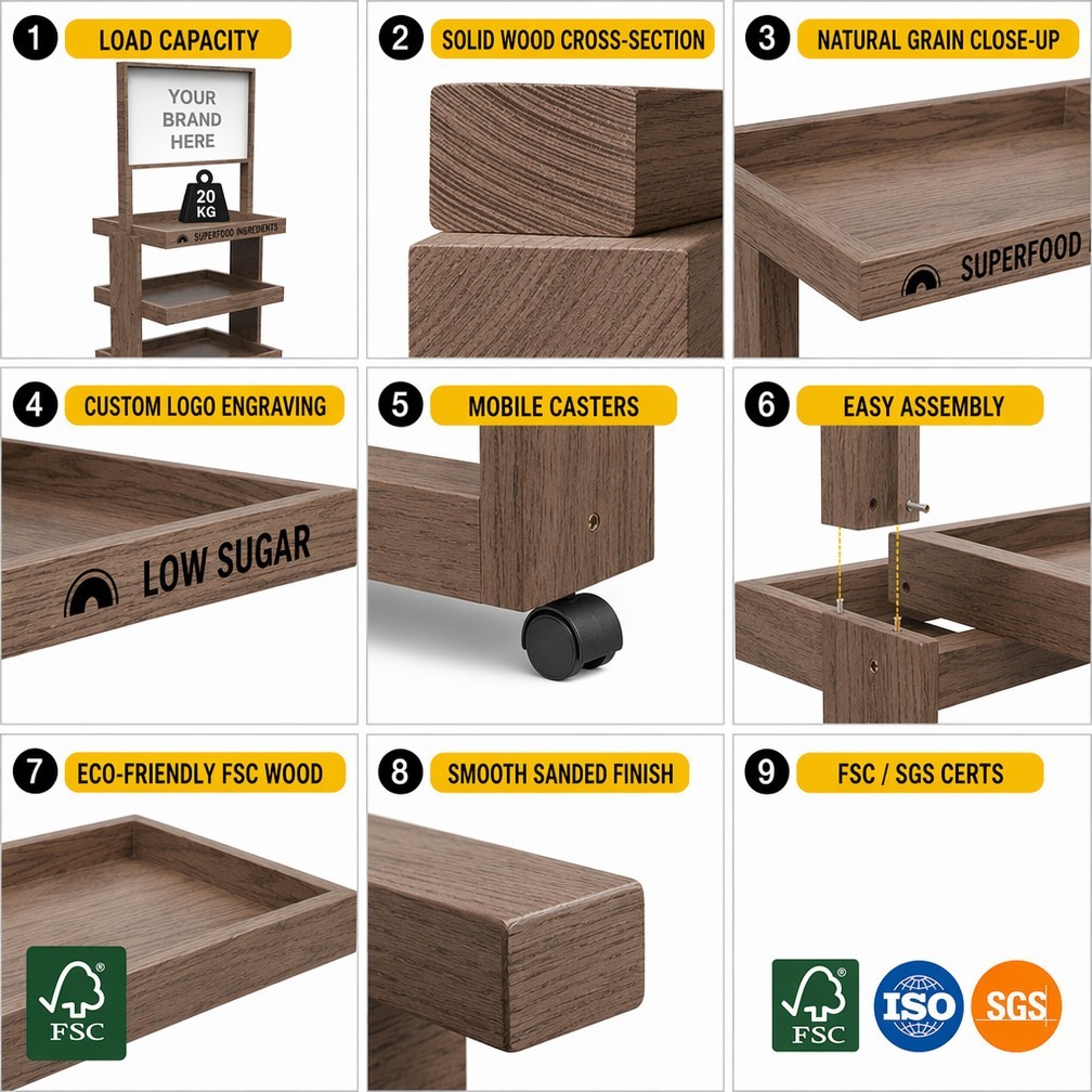 Customized Practical Natural Wood Display Shelf for Handmade Crafts Retail Shops Display Areas Outdoor Vendor Events OEM Logo — view 5