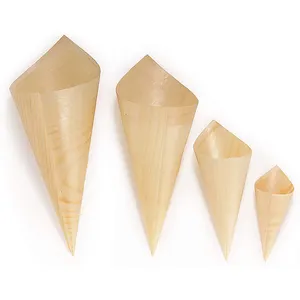 Wholesale Custom Logo Printed Packing Disposable Wooden Cones Wood Cone For Buffet Restaurant Ice Cream Making