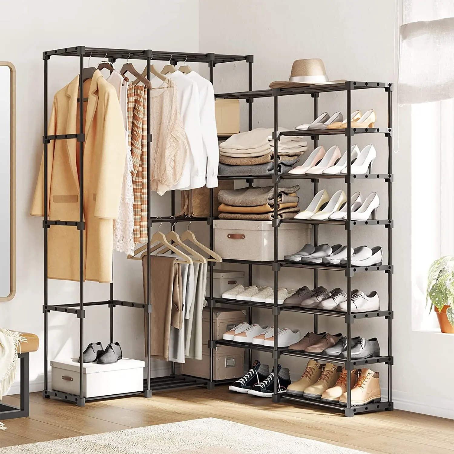 DIY Portable Closet Wardrobe with Shoe Rack for Hanging Clothes shoes storage