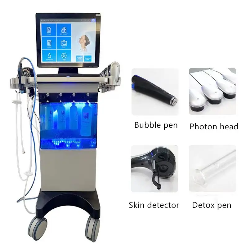 Nuevo detector de piel de limpieza profunda con punta de hidro Peel, máquina de dermoabrasión de hidra con rejuvenecimiento de fotos LED con suero