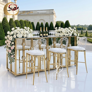 Stainless Steel Luxury Modern Commercial Bar Height Counter <b>Table</b> Home Bar Hotel Wedding Use Gold Finish <b>Mirror</b> Glass - Product Image 6