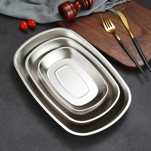 Stainless Steel Oval Rectangular Plates 300 Series <b>Microwave</b> Safe For Barbecue Snack Dessert Serving - Product Image 1