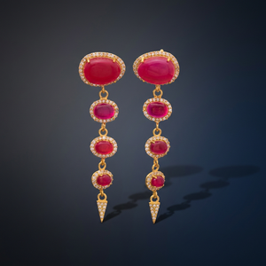 Boucles d'oreilles pendantes en argent sterling, plaquées or, faites à la main, avec calcédoine fuchsia et zirconiums cubiques, boucles d'oreilles tendance - Product Image 3